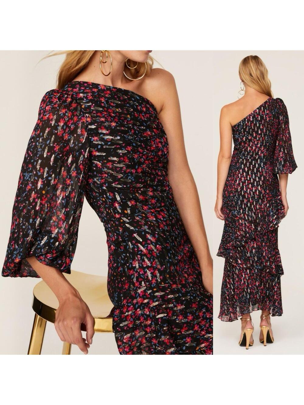 (FLAW) Shoshanna Midnight One Shoulder Maci Dress Metallic - Sz 2
